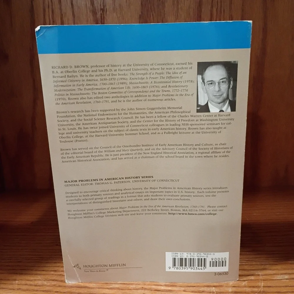 Major Problems In The Era of The American Revolution 1760-1791 Brown - Very Good